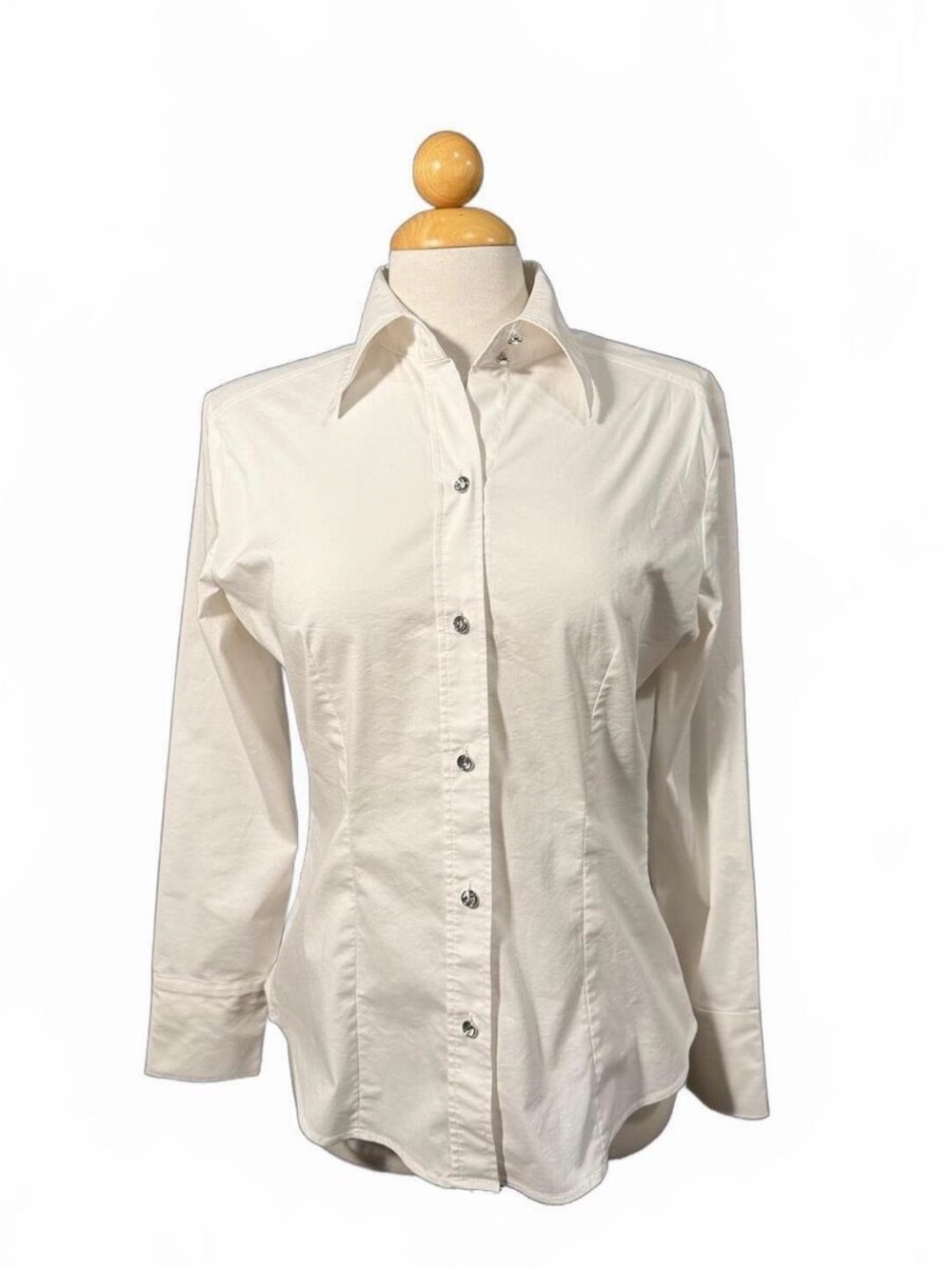 Elegant White Button-Up Shirt with Crystal Buttons